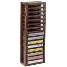 Rustic Farmhouse Cassette Tape Storage Rack - 16-Slot Single-Sided Tower, Wood 