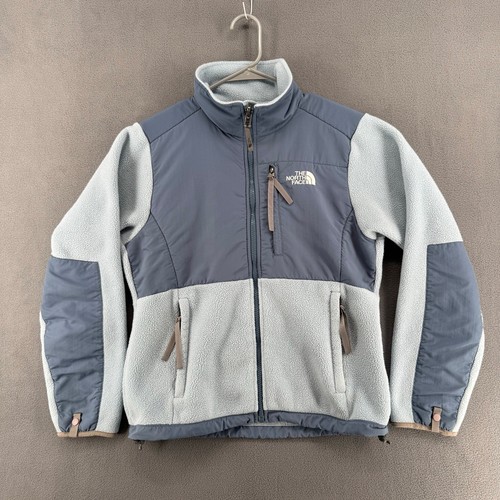 North Face Denali Fleece Full Zip Jacket Womens S Blue Grey Zipper Pockets