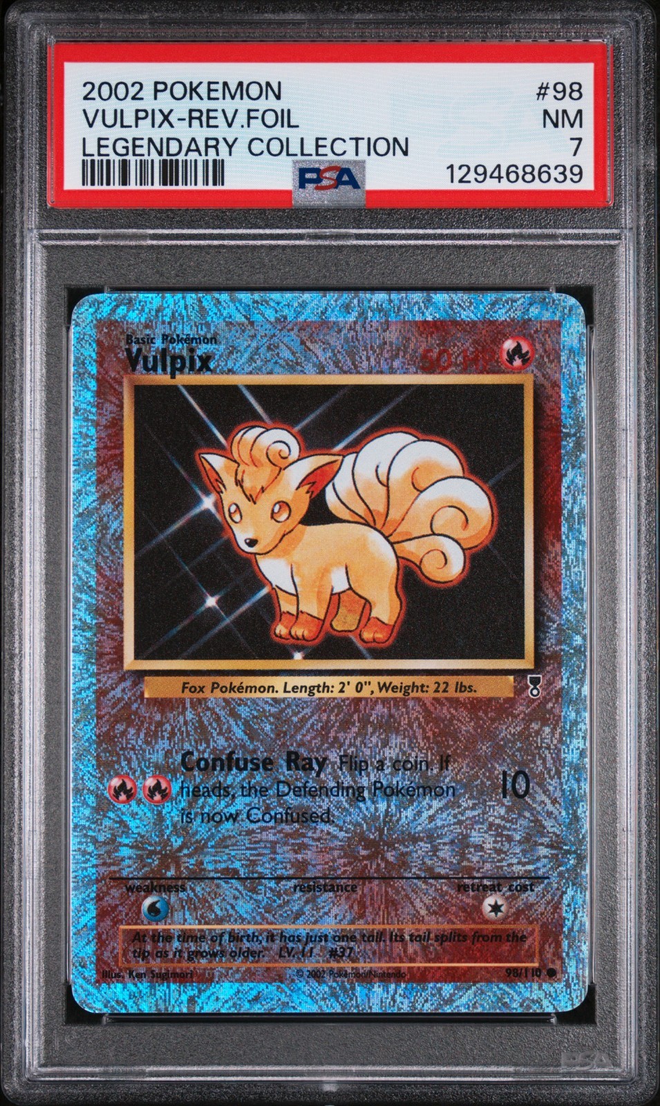 2002 Pokemon Legendary Collection Vulpix 98 /110 Reverse Holo Foil PSA 7 NM