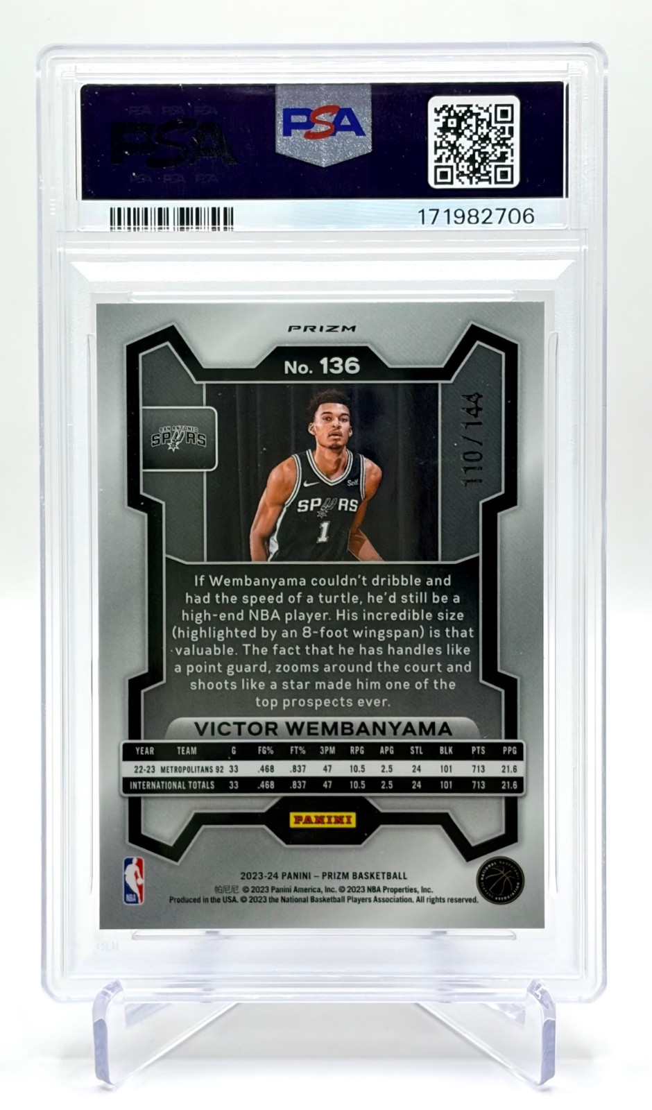 2023  Victor Wembanyama  Blue  Sparkle  ( RC )  PSA 10 view 3