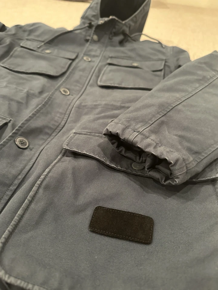 Mens RVCA Field Jacket Size Large Navy Blue Pockets Hooded - Image 3 of 4