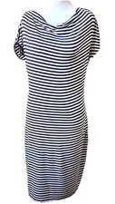 Calvin Klein - Navy Blue/White Stripe Dress, Size 6, Soft & Comfortable 