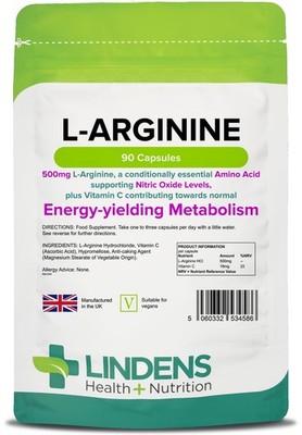 Lindens - L-Arginin 500 mg, 90 Kapseln - Hergestellt in Großbritannien 90 Stück (1er Pack), Creme 