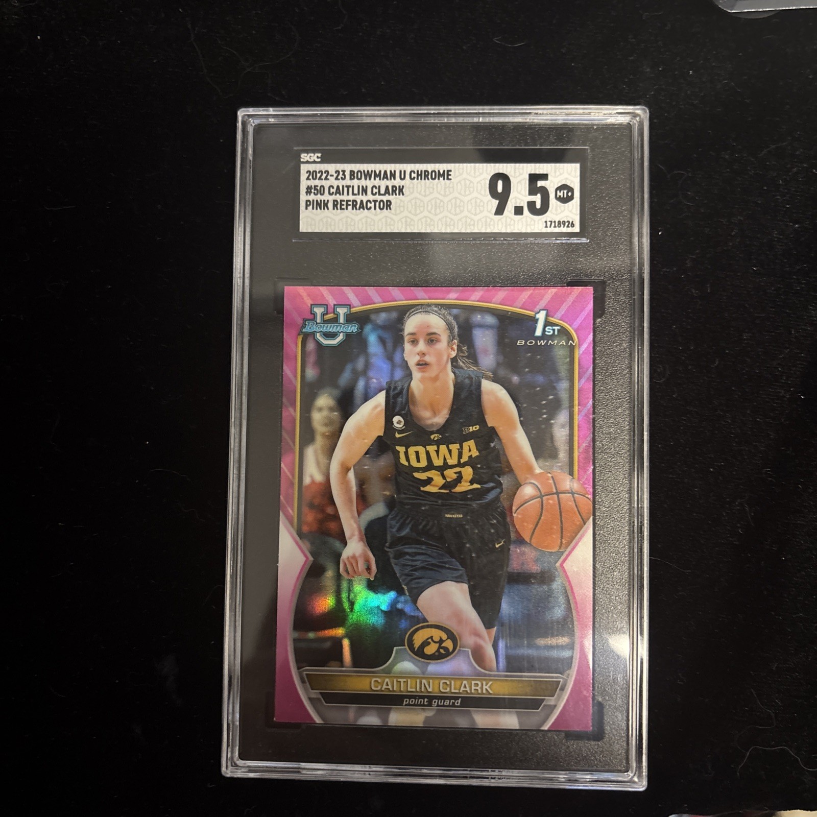 2022-23 Bowman University Chrome - Caitlin Clark #50 Pink Refractor SGC 9.5
