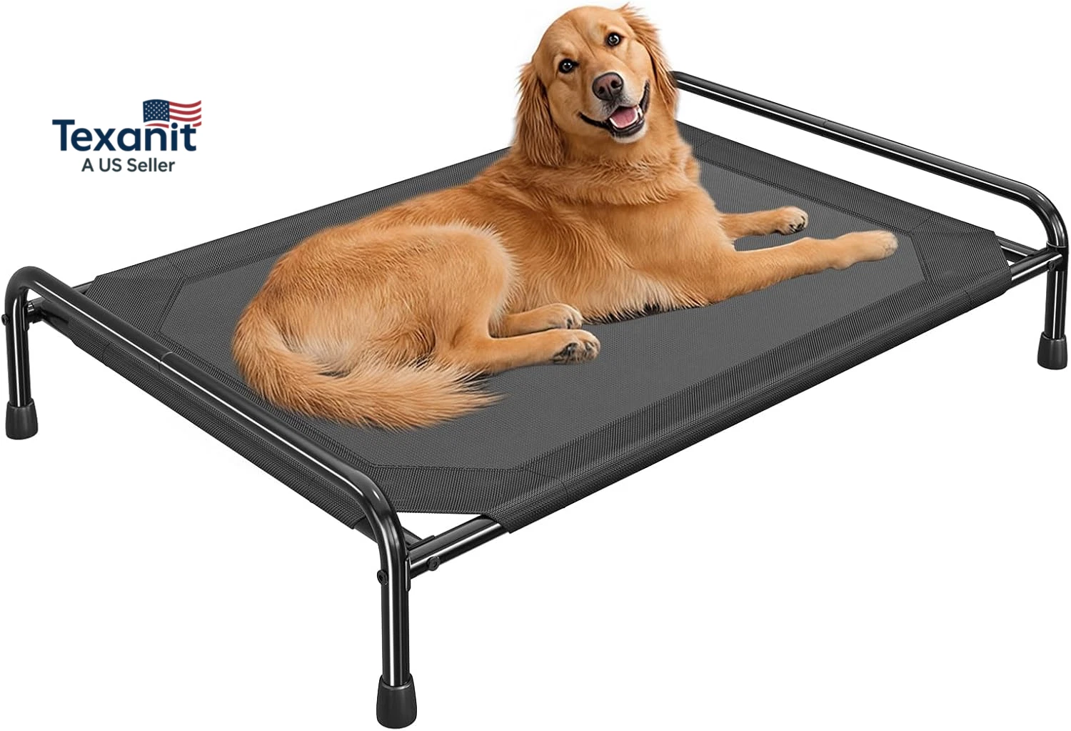 Cooling Breathable Elevated Dog Bed with Metal Frame for Large Dogs, Black