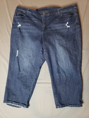 CJ Banks Women s Plus Capri Jeans Blue Medium Wash Denim 5-Pocket Zip/Button 24W