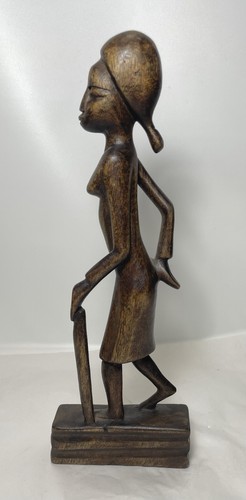 Vintage Tribal Hand Carved African Women With Walking Stick Figure - Picture 2 of 9