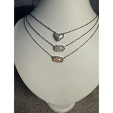 Kendra Scott Silver Tone Necklaces x3 White, Pink Drusy and a heart shape pearl