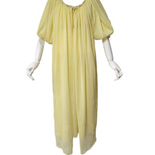 Vintage 1950's Nylon Peignoir Nightgown Robe Yellow with Daisy Trim Sz Medium