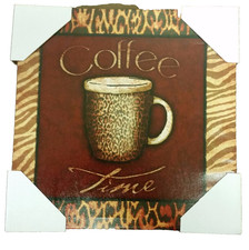 1 CANVAS KITCHEN WALL PICTURE FRAME, app. 12" x 12", COFFEE TIME