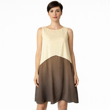 Alice + Olivia Silk Dress Size Large Tan Brown Sleeveless Lined A-Line Trapeze