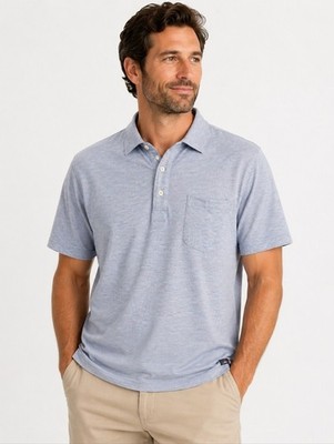 Faherty Striped Pocket Polo Shirt Men's Large Blue Pink 100% Cotton Casual