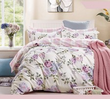 Open Box King Size Pink Purple Rose Cotton Bed Set: 1 Duvet Cover 2 Pillow Shams