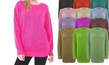 New Ladies  Knitted Over size Fisherman Baggy Jumper Chunky Long Sweater TOP UK