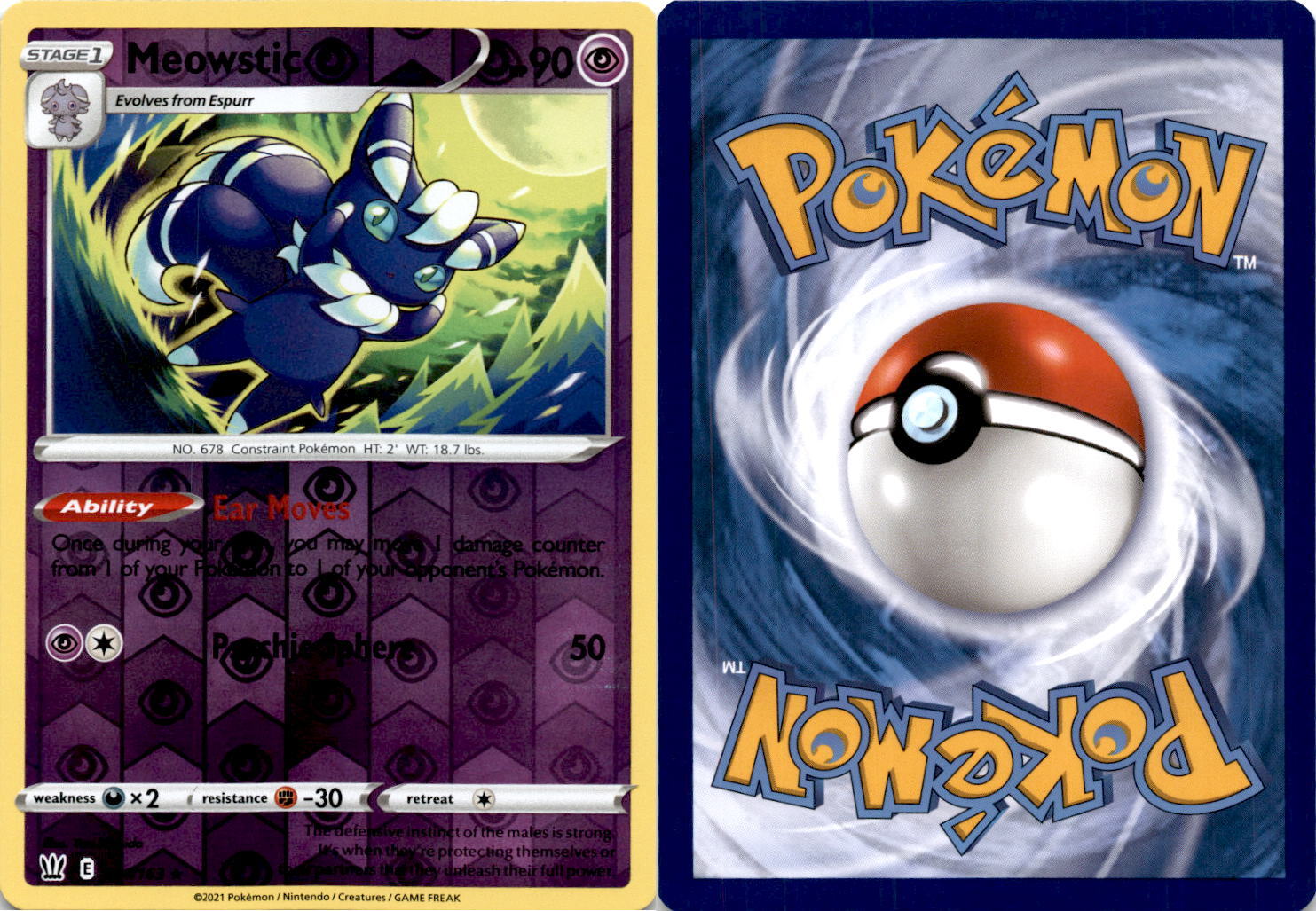 2021 Pokemon, Battle Styles, #61/163 Meowstic, Reverse Holo Rare