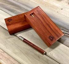 Exotic Padauk Wood 4" Dugout Stash Box w Brass Poker & Bat/One Hitter Pipe Set 