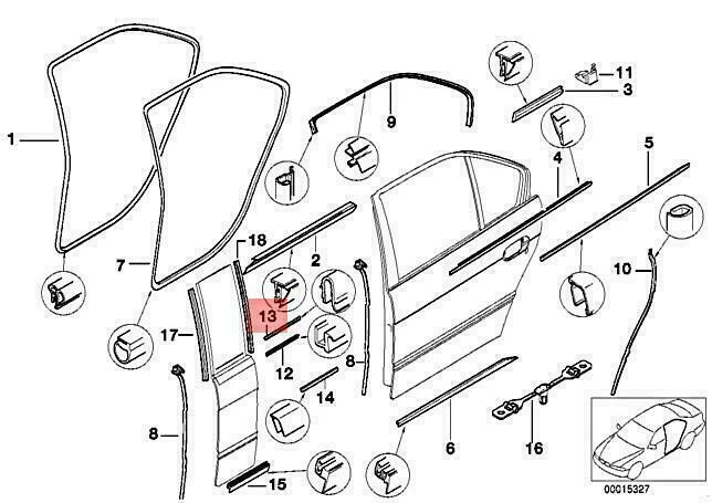 OEM BMW E38 L7 SEDAN DOOR WEATHER STRIP OUTER LEFT 51138222527 
