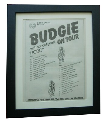 BUDGIE+Brittania Waive Rules+TOUR+POSTER+AD+ORIGINAL+1976+FRAMED+FAST+WORLD+SHIP