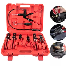 Flexible Automotive Hose Clamp Clip Plier Tool Set Swivel Jaw Flat Angled Band
