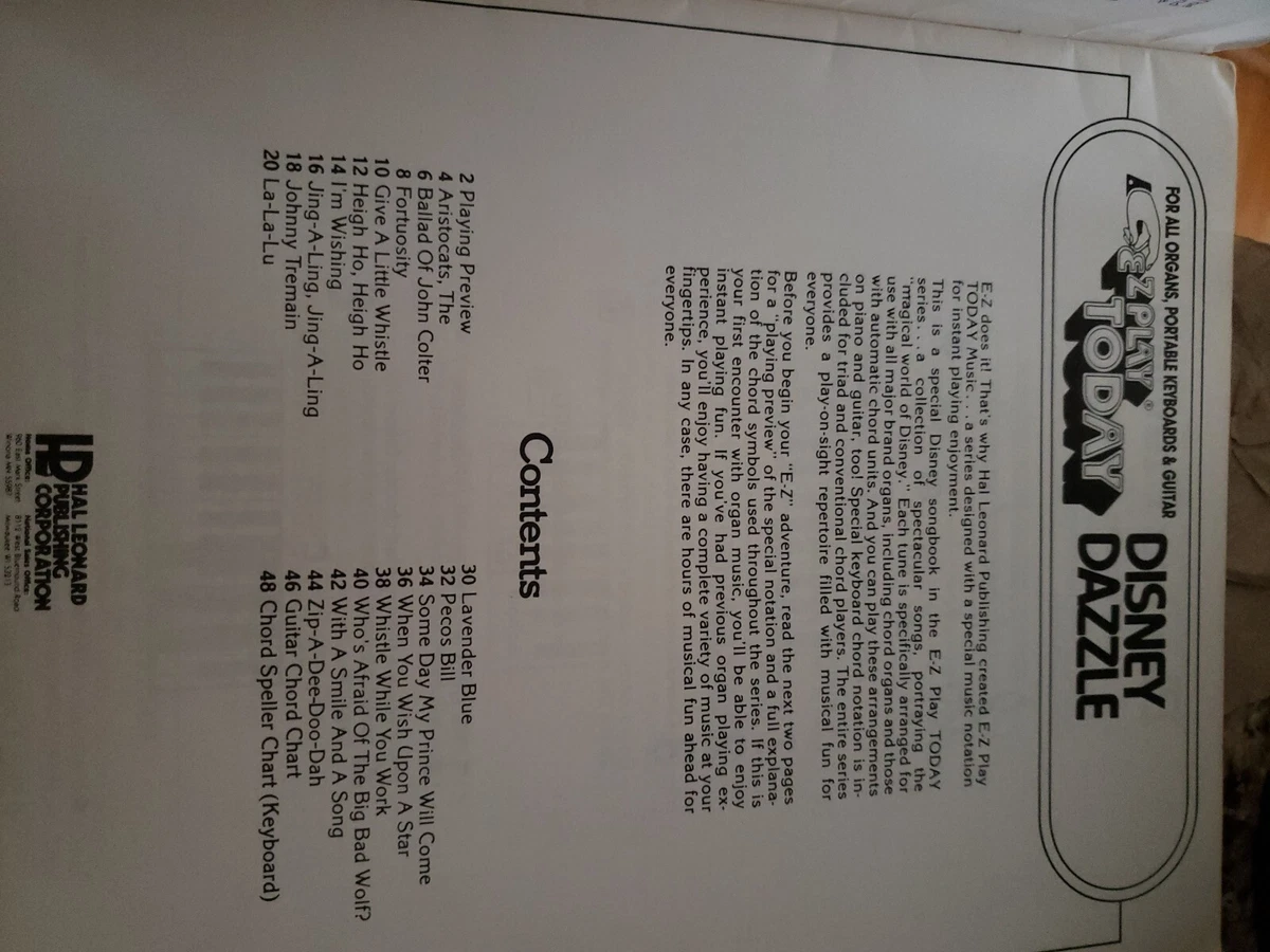 EZ Play Today #25 Disney Dazzle Sheet Music Song Book Piano Organ Keyboard  | eBay