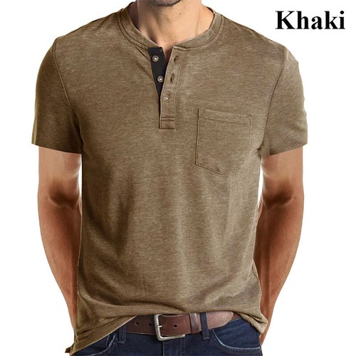 Men Casual Short Sleeve Buttoned T-shirt Cotton Blend Slim Fit Tops Grandad Tee - Picture 16 of 18