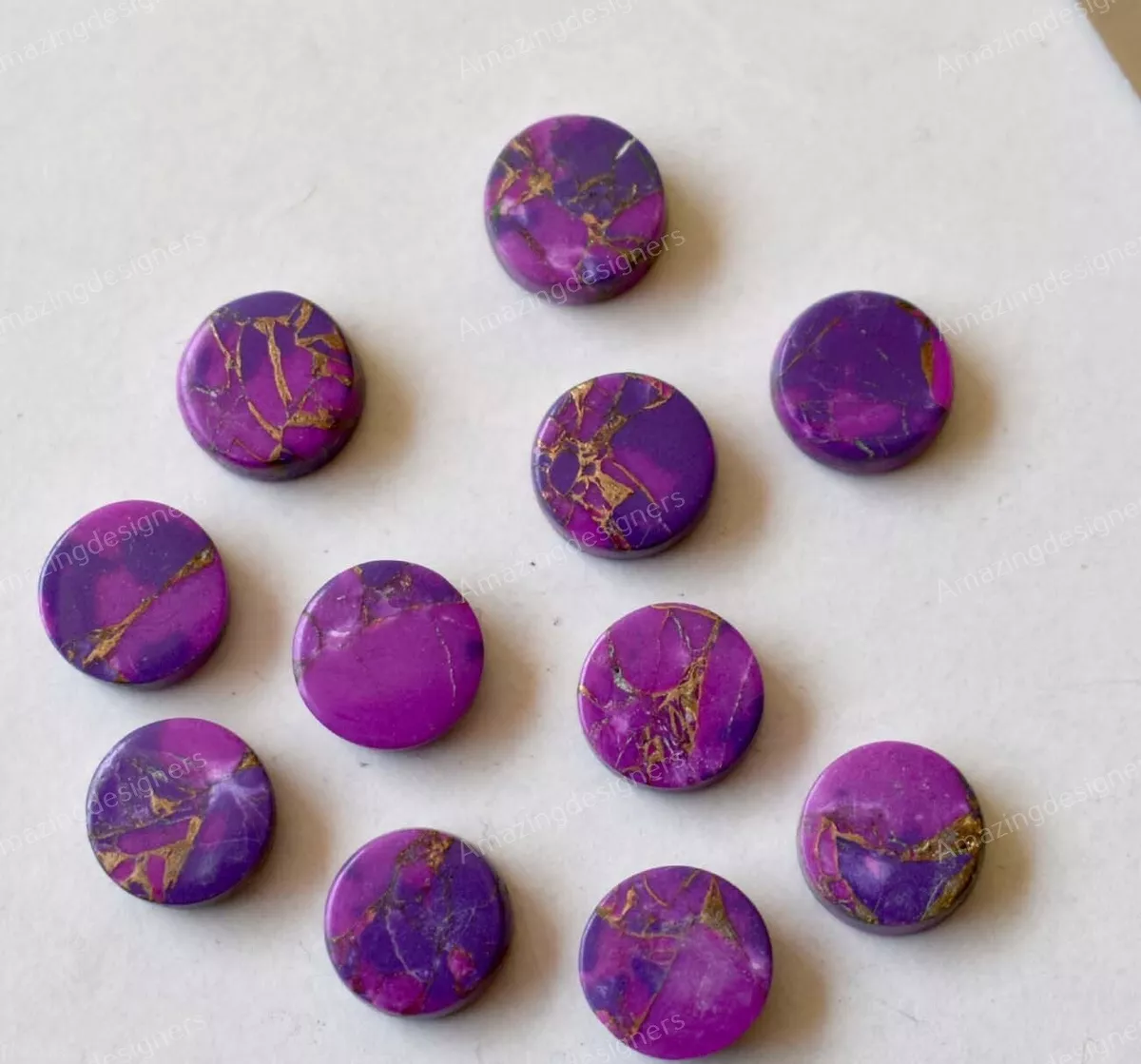 25 pcs Natural Purple Copper Turquoise 10x10mm Round Both Side