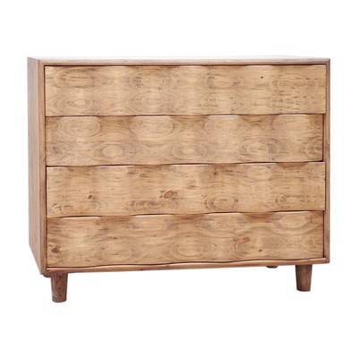 Luxe Mid Century Curved Light Wood Ripple Accent Chest 4 Drawer