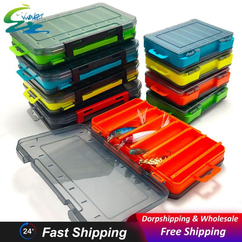 Cajas grandes para aparejos de pesca caja de almacenamiento de señuelos portátiles de doble capa de varios compartimentos