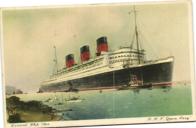 PC SHIPS, CUNARD WHITE STAR, RMS QUEEN MARY, Vintage Postcard (b38642)