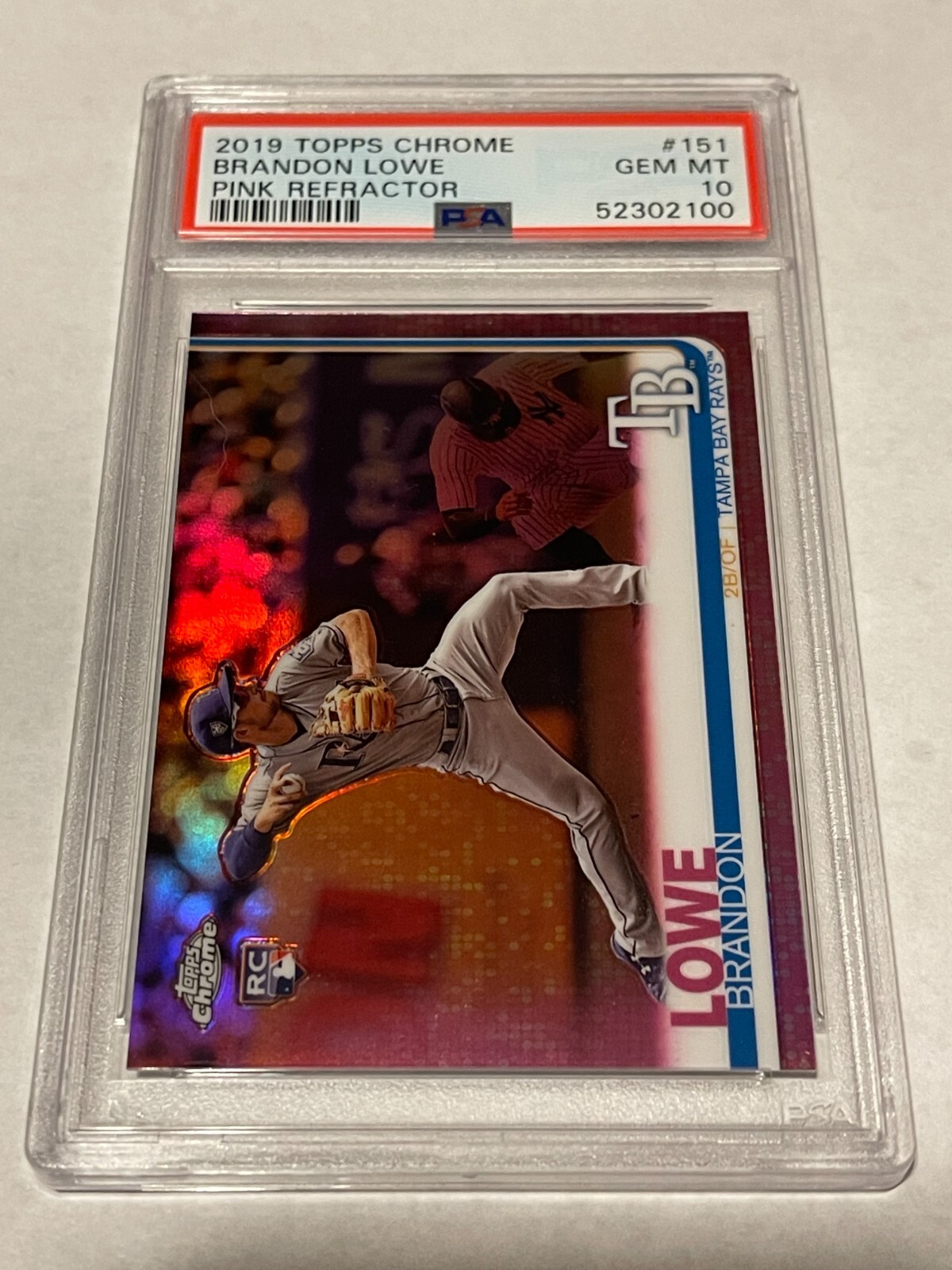 2019 Topps Chrome Pink Refractor Rookie Card Brandon Lowe #151 RC PSA 10 Rays B