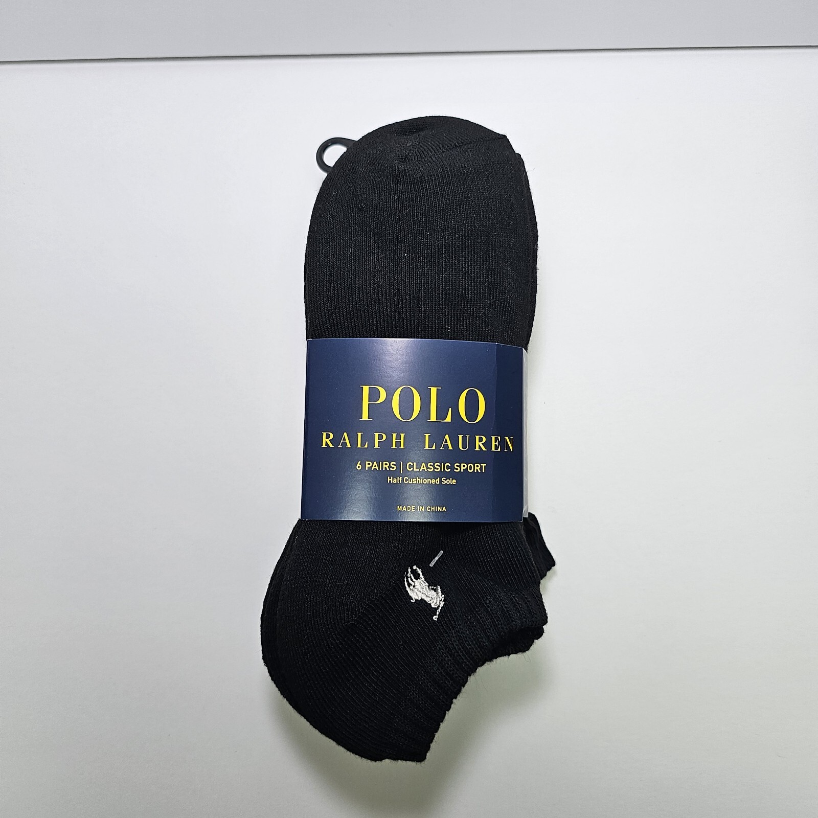 PONY Polo Ralph Lauren Classic Sport 6 paia calze uomo taglio basso nere con frangia grigia
