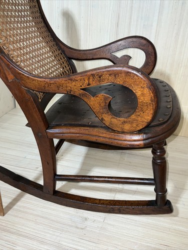 Antique Childs Rocker Cane Back Boho Rocking Chair Children’s Old Farmhouse  - Picture 17 of 24