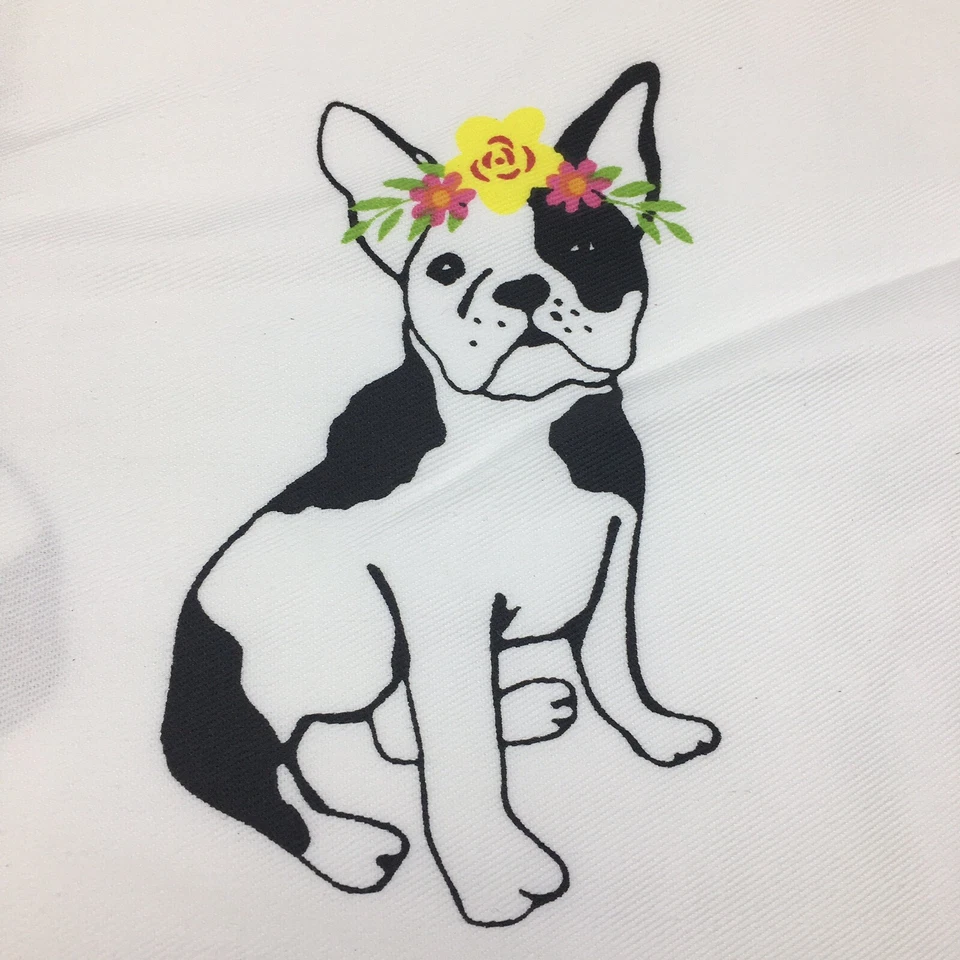 Cortina de Ducha Cynthia Rowley Boston Terrier Floral Frenchie Bulldog Negro Blanco Foto 2 de 4