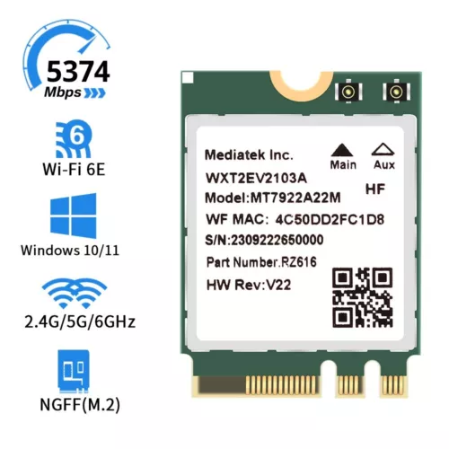 MediaTek MT7922 WiFi 6E M.2 WiFi Wireless Card Bluetooth 5.2 NGFF WiFi antennas - Afbeelding 2 van 6