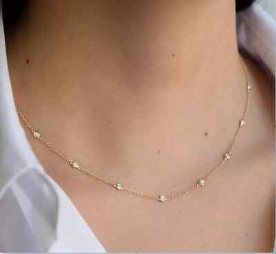 1.00Ct Round Cut Real Moissanite By The Yard Necklace 14K Yellow Gold Plated 18'