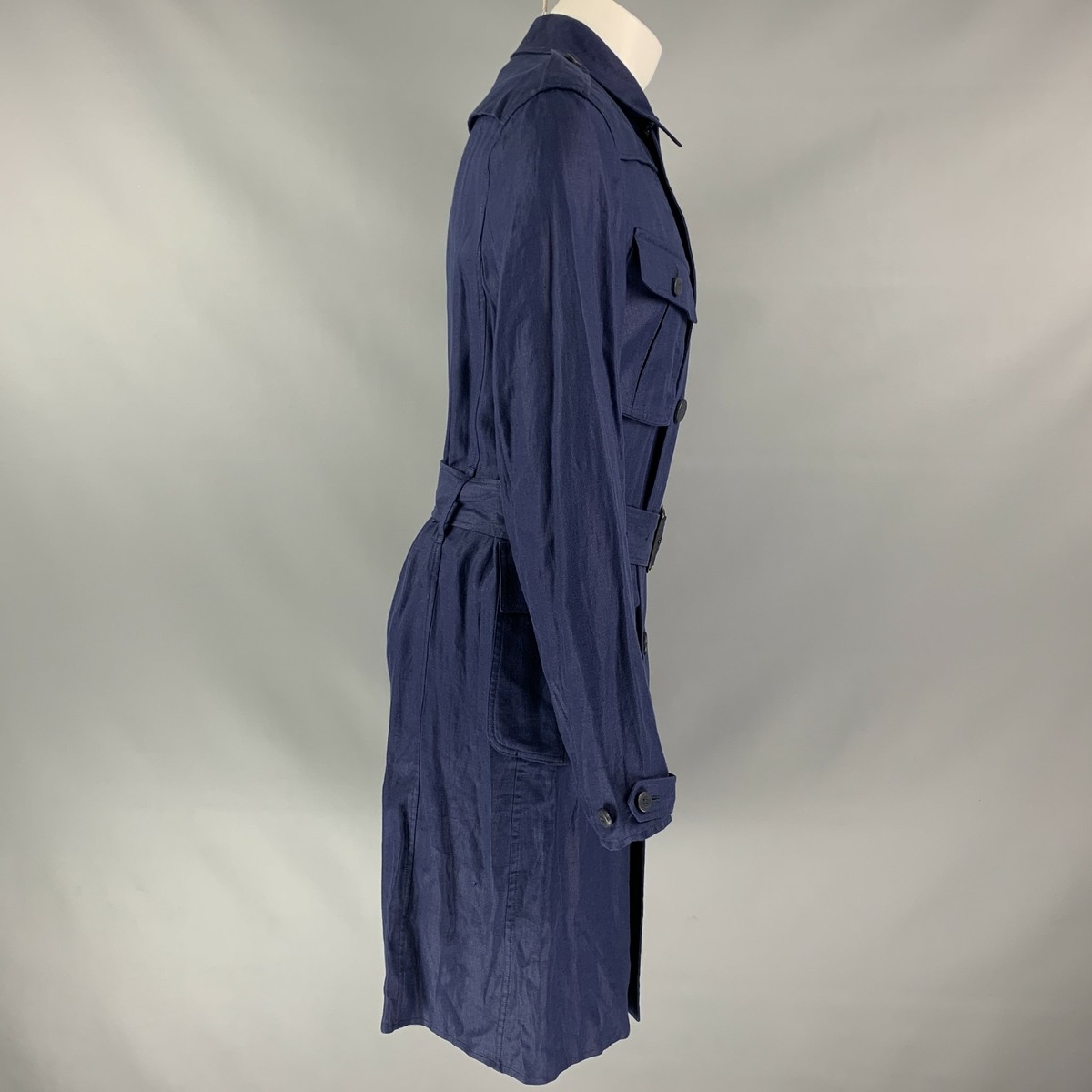 BURBERRY PRORSUM Spring 2015 Size 40 Navy Linen Trench Coat