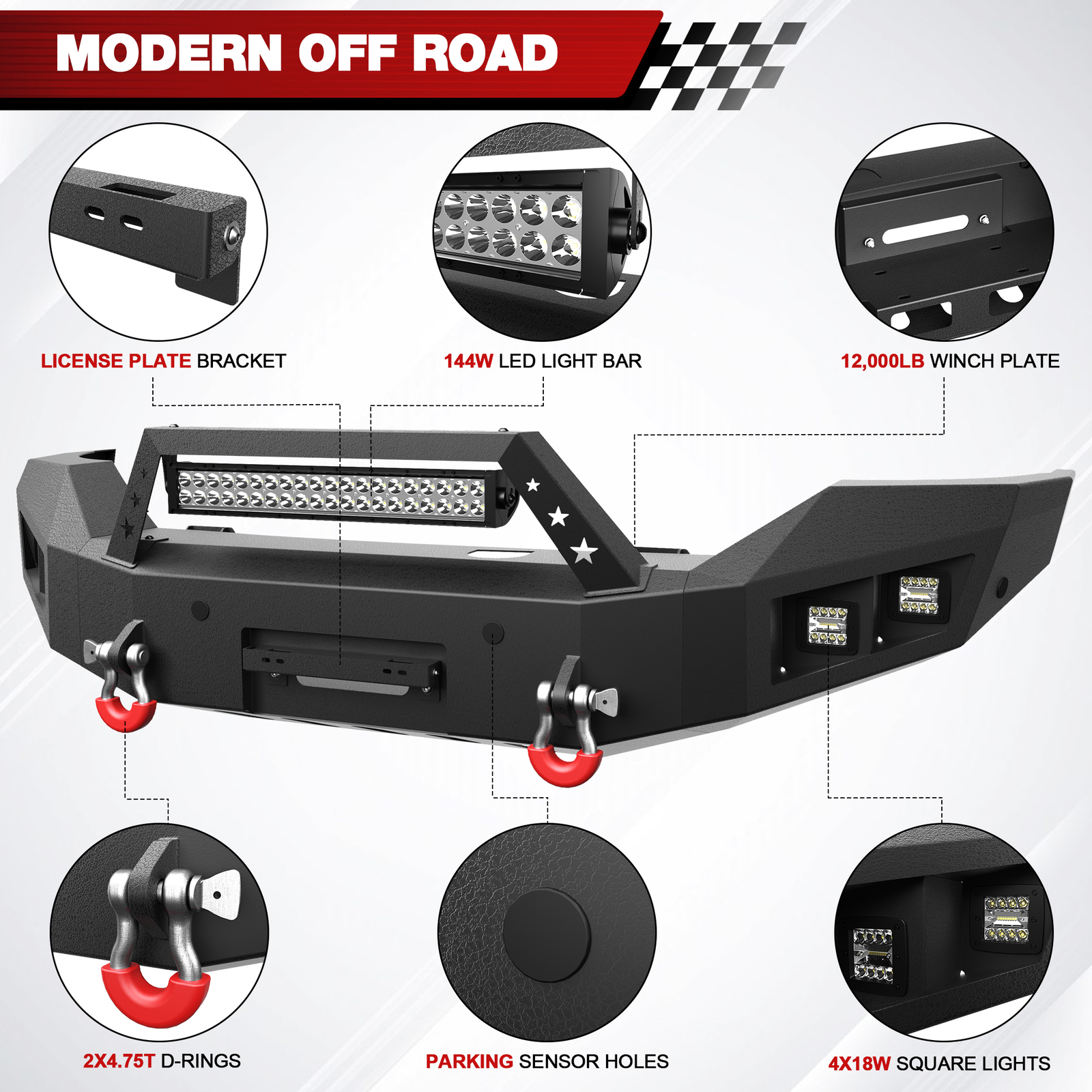 For 2016-2018 GMC Sierra 1500 Front or Rear Bumper w/ Winch Plate & LED Lights