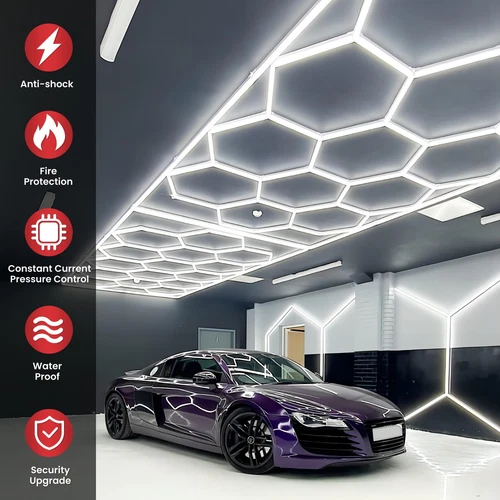 LED Hexagon Garage Lights 6500K Car Detailing Shop Light with Border for Garage - Picture 4 of 17