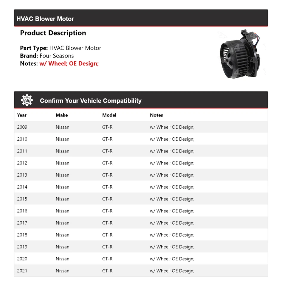 Motor soplador climatización Nissan GT-R 2009-2021 4 estaciones 2010 2011 2012 2013 2014 Foto 2 de 4