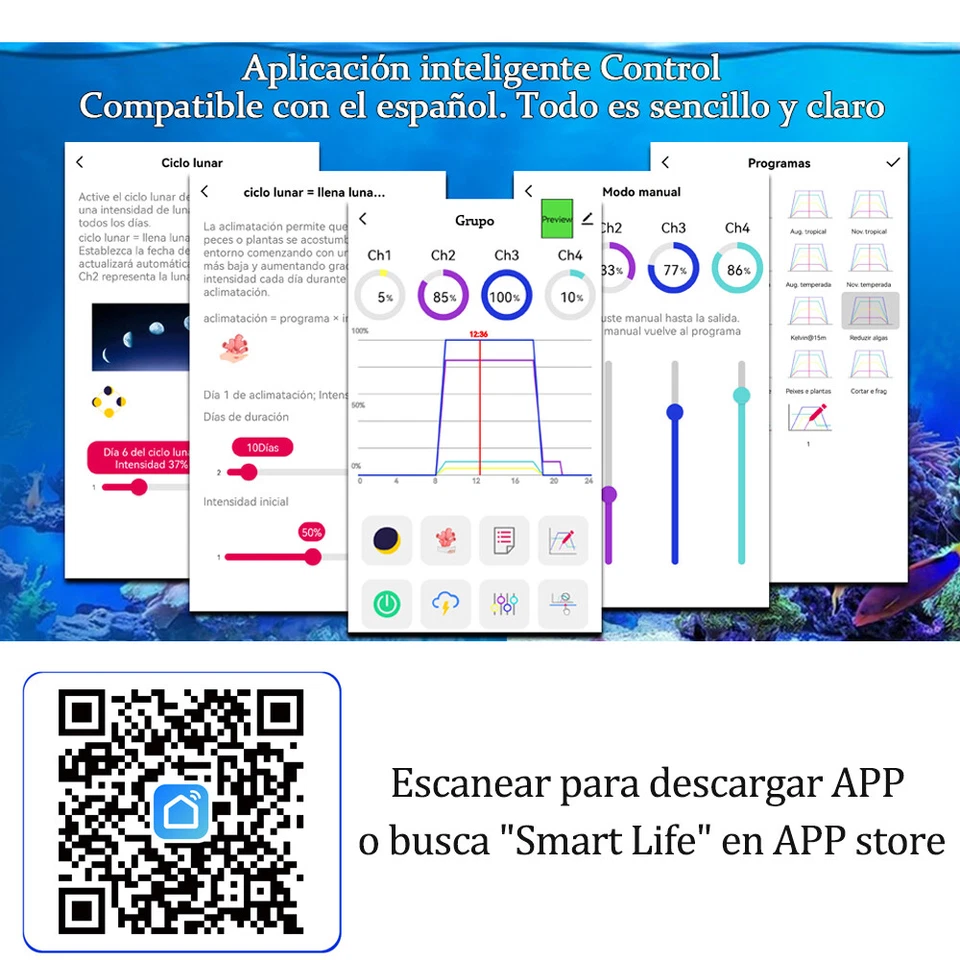 PopBloom RL90 WiFi luz acuario marino coral lampara led marino reef SPS LPS - Imagen 2 de 4