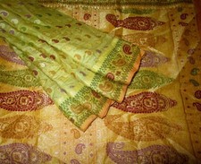 BVH WEARABLE PURE SILK Vintage Sari 5yds 21SEP3502 X10 E827 Orange Cream ABCKB