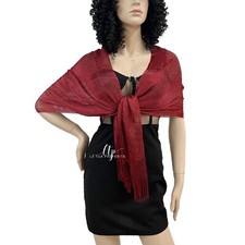 Rosso Dark Elegante Stola Scialle Frange con Filo Brillante Coprispalle 017