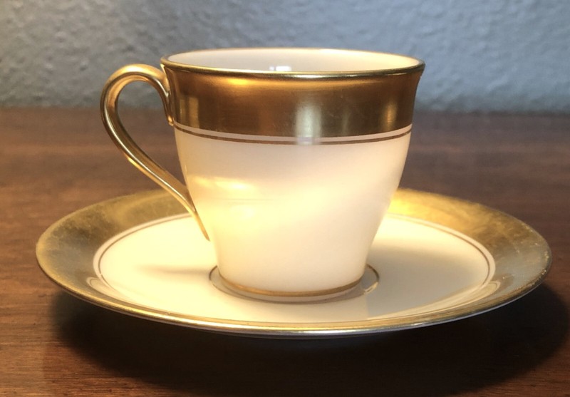 Vintage J. McD&S. Co, Ivory & White, Tea Cup and Saucer with Gold Rim