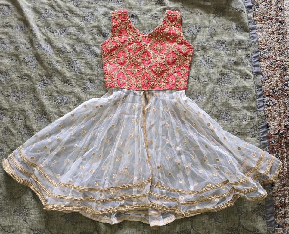 Niñas Vestido Indio Talla 26 Edades 4-8 Red Vestido y Falda 2 Piezas Paquistaní Foto 2 de 4