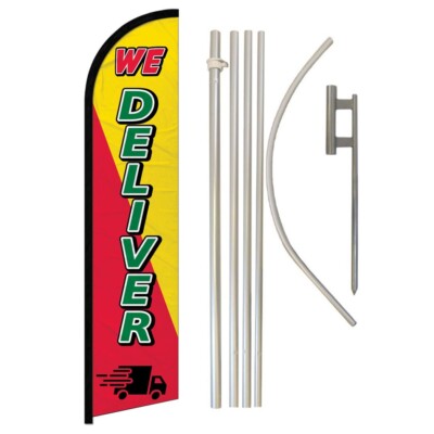 We Deliver Windless Banner Swooper Advertising Flag Kit Delivery Available Rd/Yw