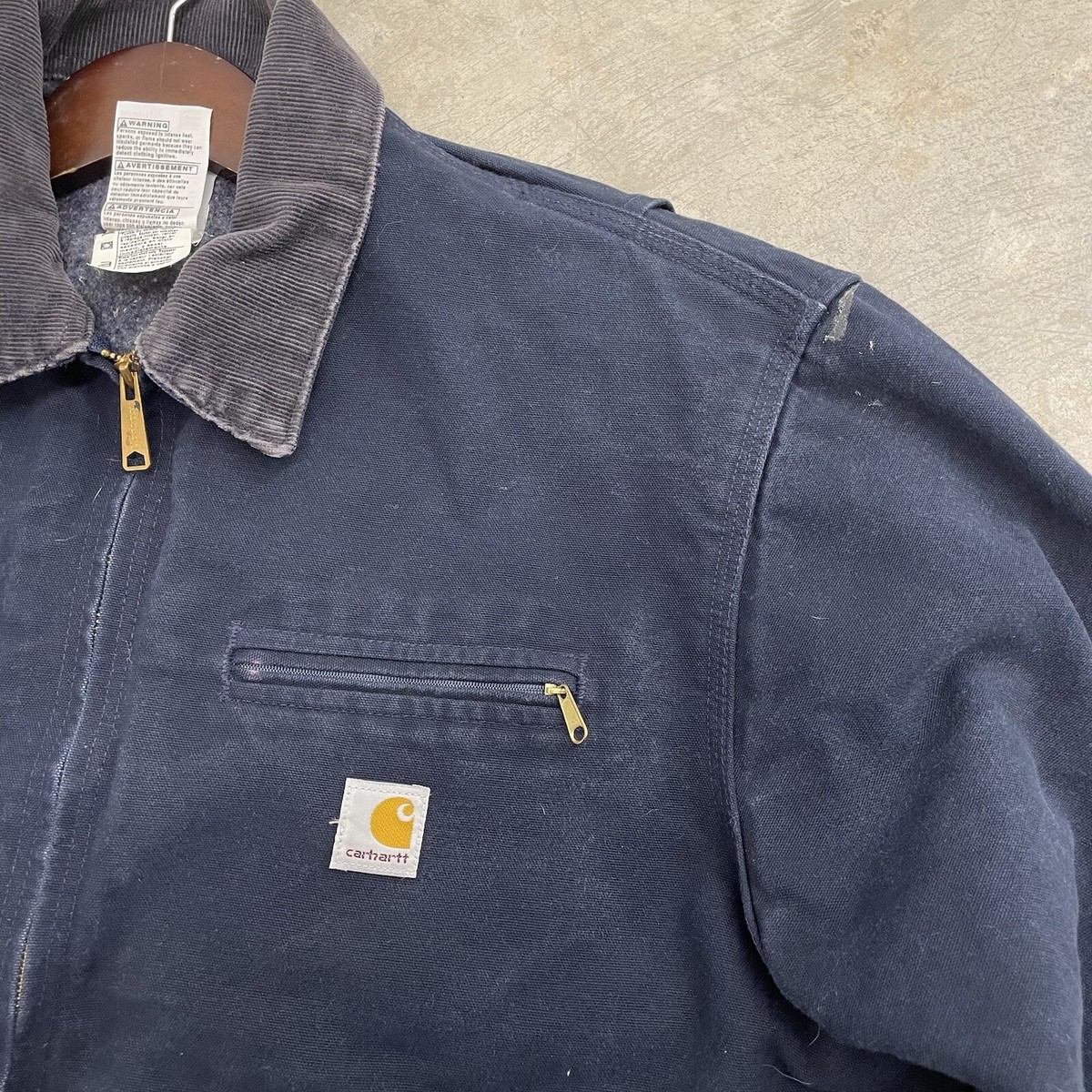 Vintage 90s Carhartt Detroit Jacket Navy Blue Blanket Lined Jacket