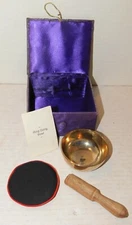 Vintage Wind Rose Singing Ring Gong Bowl in Fabric Wrapped Case 3" Diameter