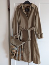 Burberry Vintage Women Single Breasted Haymarket Tartan Trench Coat Uk 14 Long