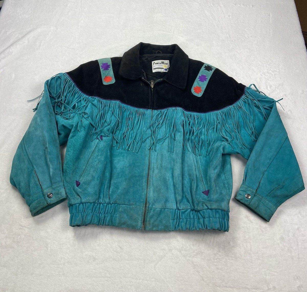 Pioneer Wear Teal Suede Fringe Jacket Western Country Women's Size