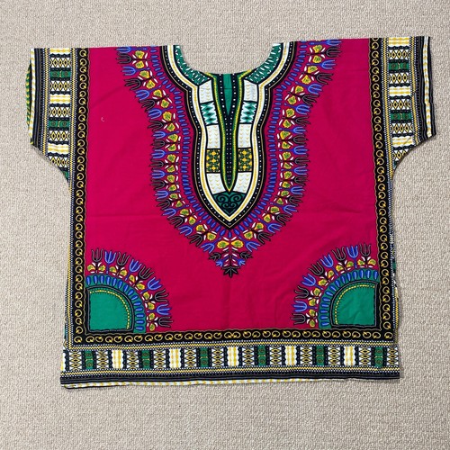 African Dashiki Womens XXL Pink Ethnic Tribal Africa Art Block Print Top - Picture 8 of 9